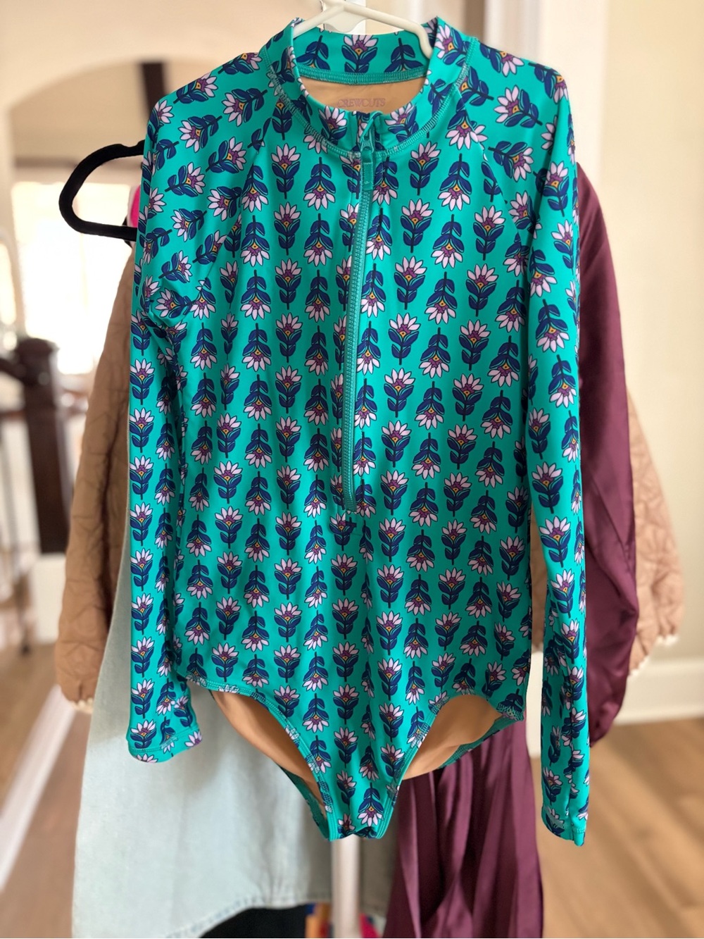 Crewcuts Teal Floral Long-Sleeve Rash Guard